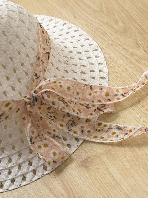 3-Piece Outfits Little Big Girl Floral Tie Top White Shorts  Hat