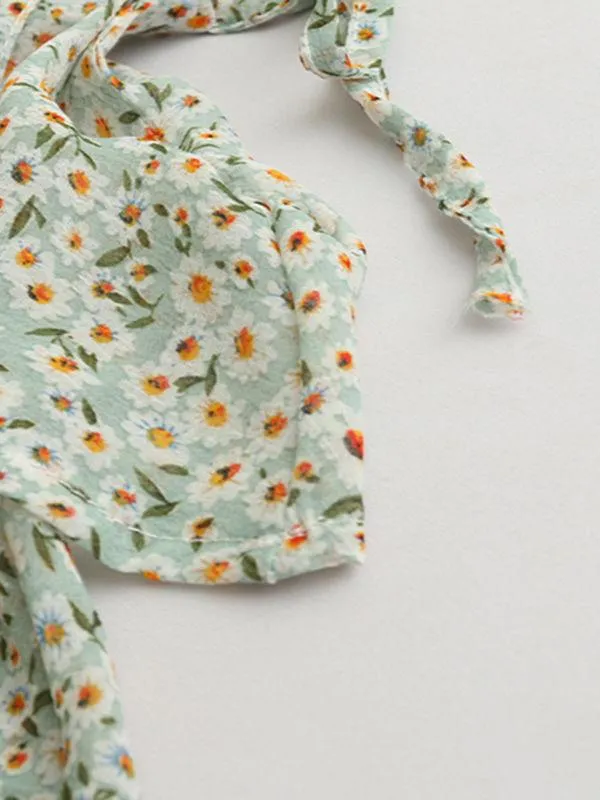 3-Piece Outfits Little Big Girl Floral Tie Top White Shorts  Hat