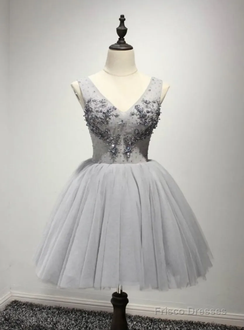 A-Line Lace Beaded Cocktail Dresses V-Neck Homecoming Dresses
