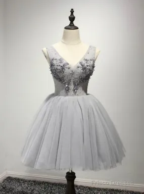 A-Line Lace Beaded Cocktail Dresses V-Neck Homecoming Dresses