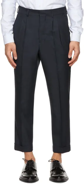 AMI Alexandre Mattiussi Navy Tropical Wool Carrot Fit Trousers