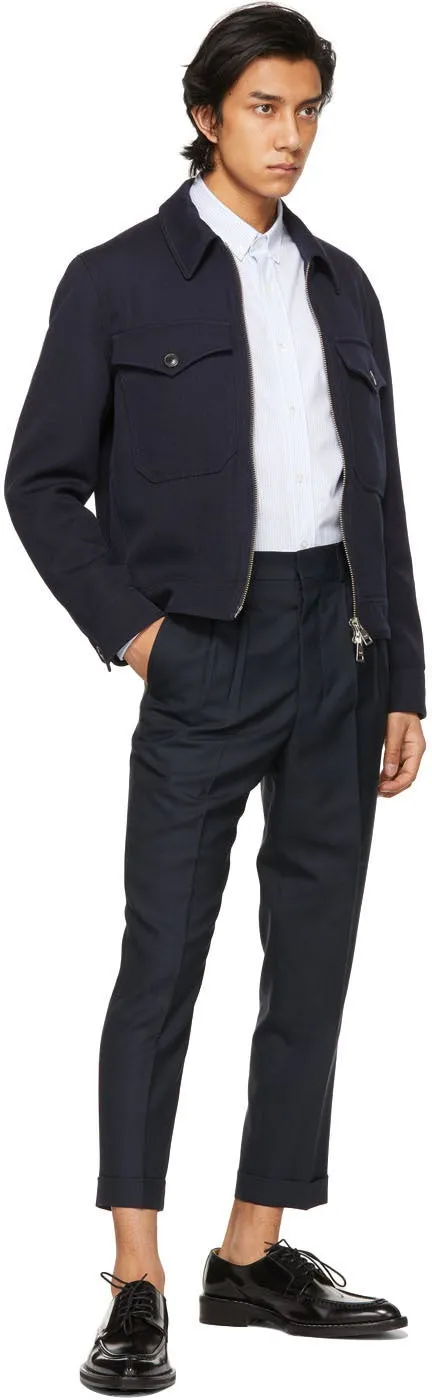 AMI Alexandre Mattiussi Navy Tropical Wool Carrot Fit Trousers