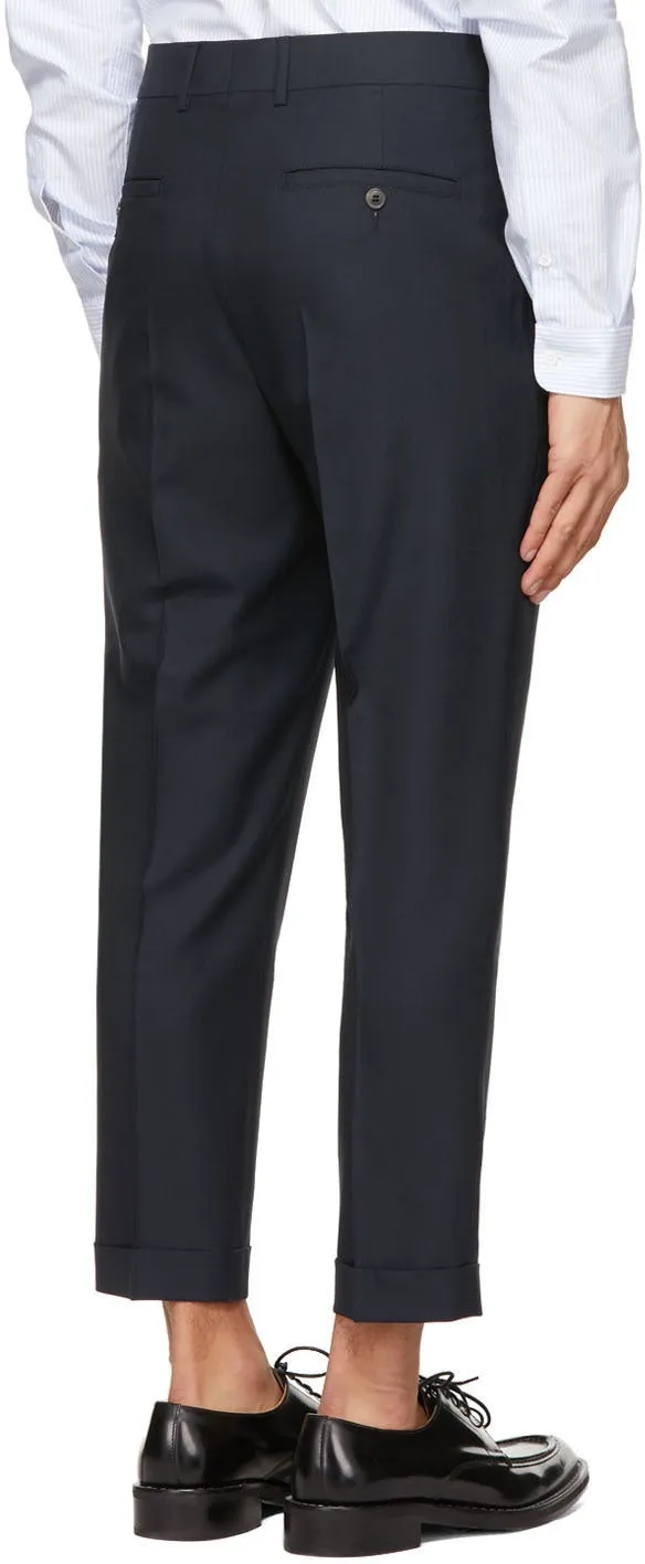 AMI Alexandre Mattiussi Navy Tropical Wool Carrot Fit Trousers