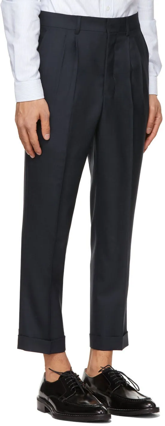 AMI Alexandre Mattiussi Navy Tropical Wool Carrot Fit Trousers