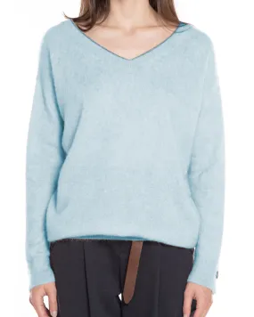 Aqua Cashmere and Mohair Double V Sweater