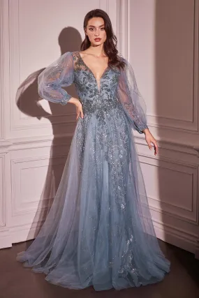 Beaded Long Sleeve A-line Gown by Ladivine CD0102 - Outlet