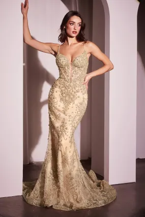 Beaded Sleeveless Mermaid Dress by Ladivine CC2403
