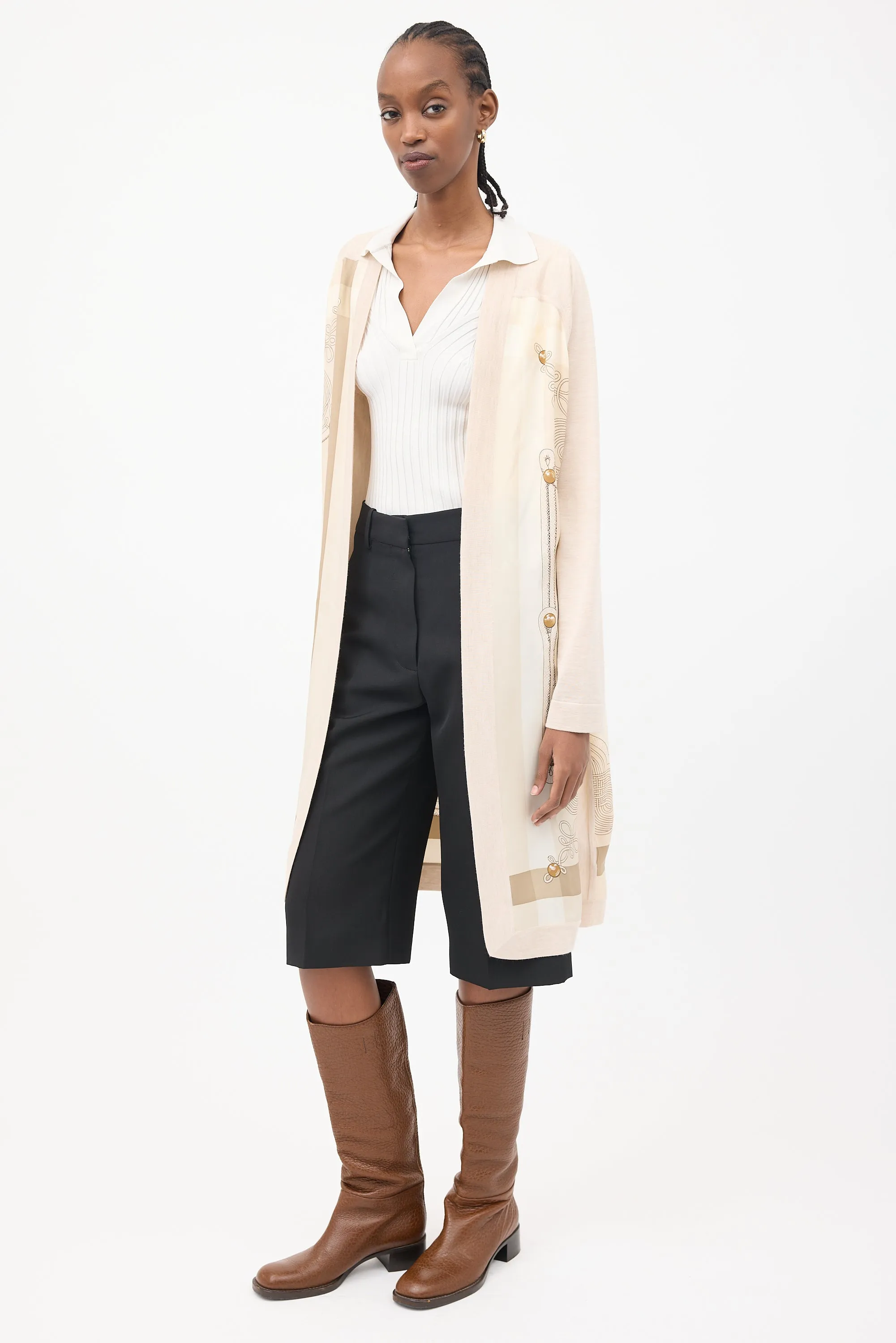 Beige Cashmere & Silk Brandebourgs Twillaine Belted Cardigan