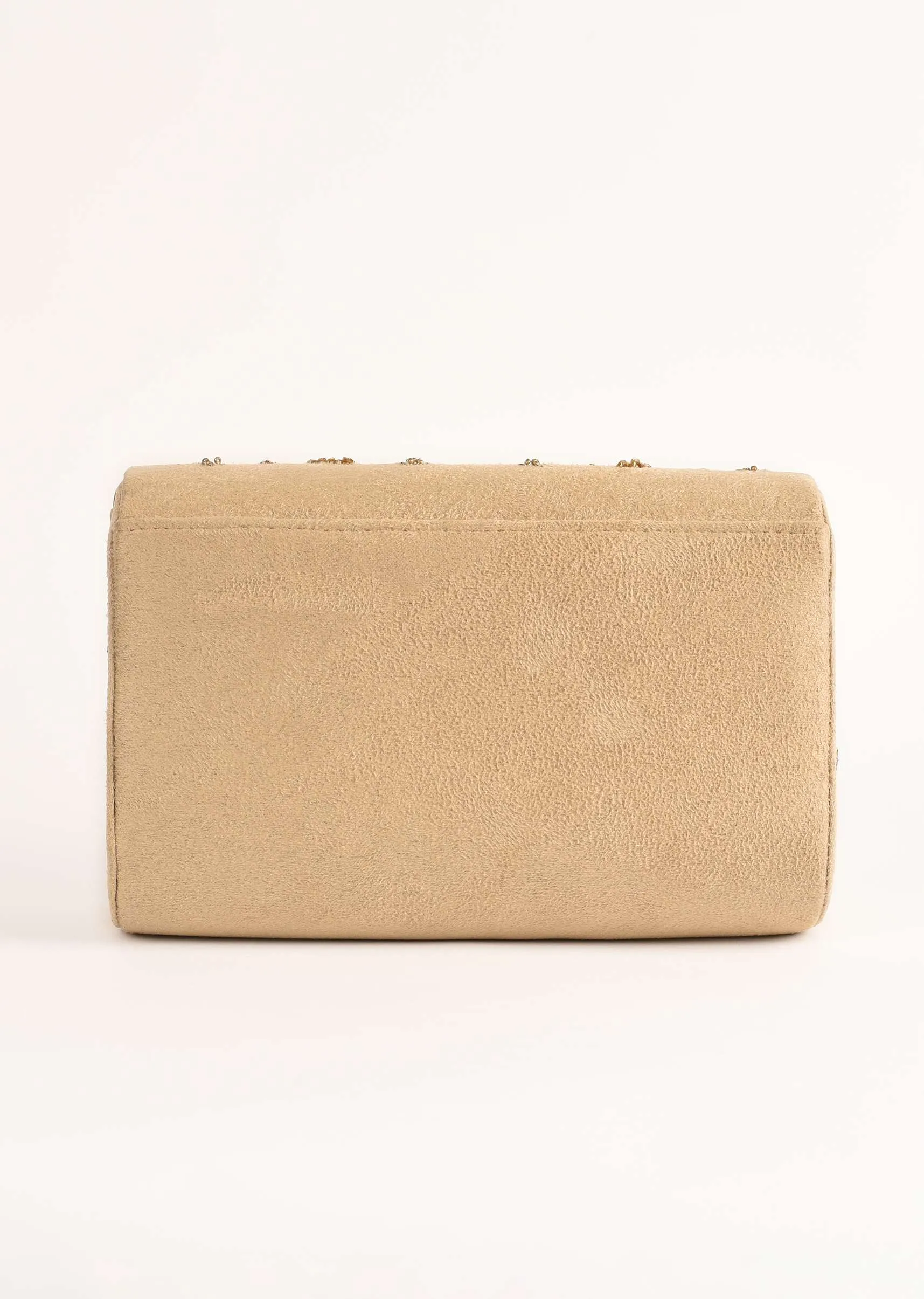 Beige Clutch In Suede With Zardosi Embroidered Floral Motifs Online - Kalki Fashion