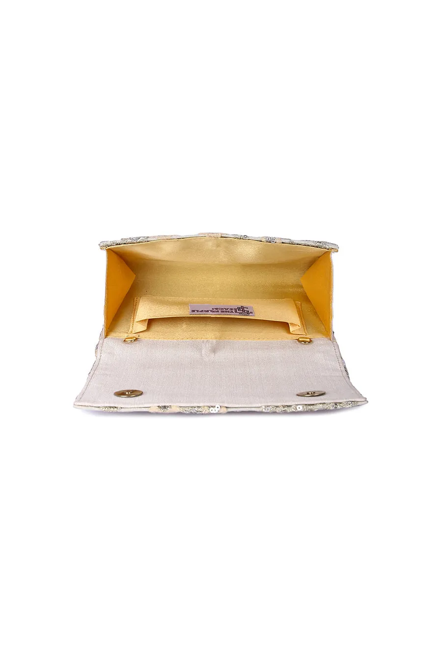 Beige Floral Embroidered Clutch