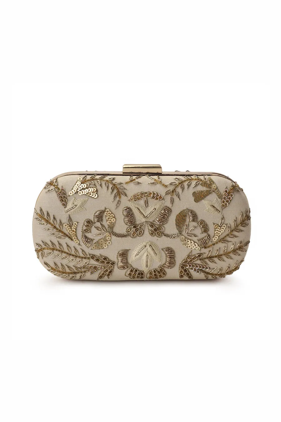 Beige Hand-Embroidered Clutch