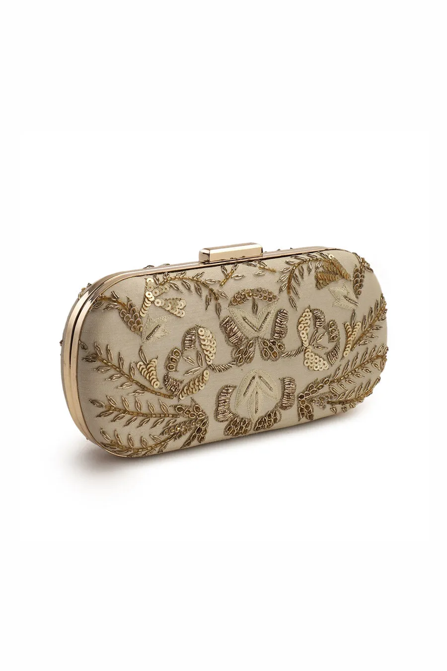 Beige Hand-Embroidered Clutch