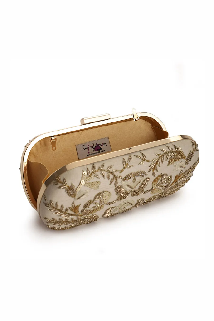 Beige Hand-Embroidered Clutch