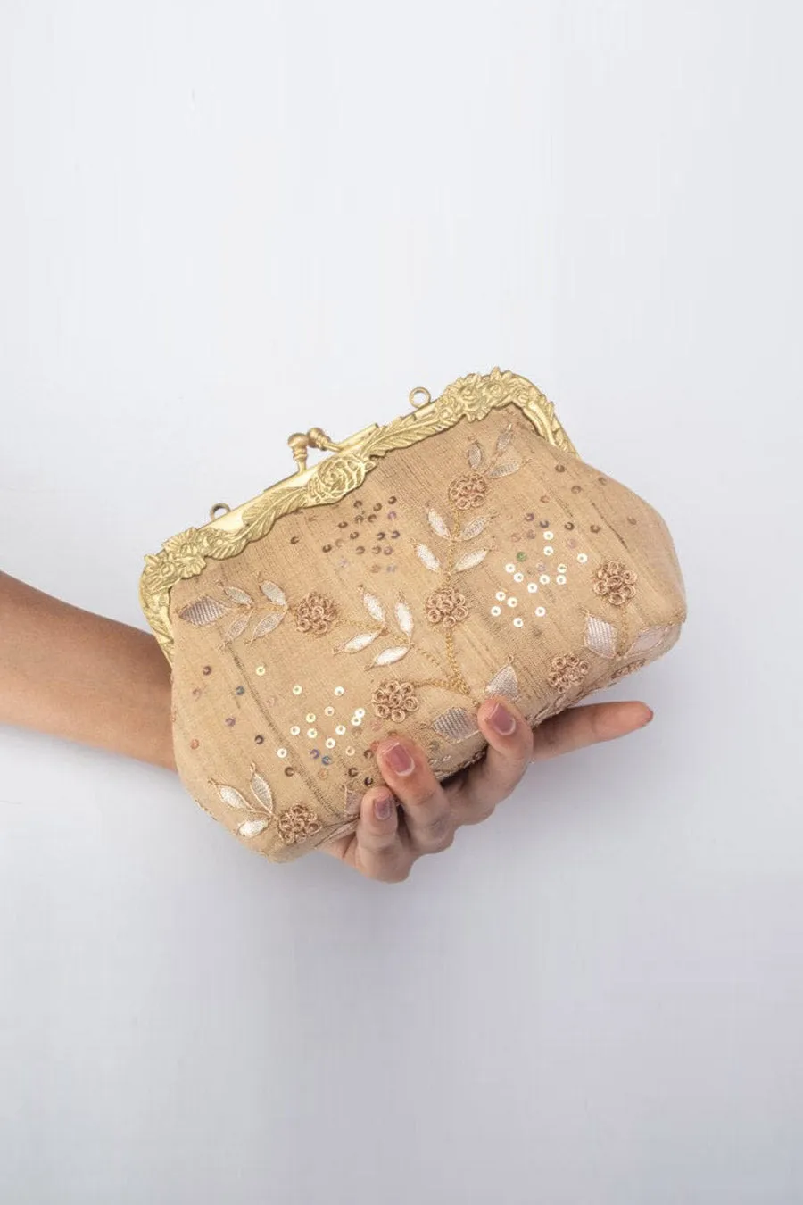 Beige Jhoomer Embroidered Clutch