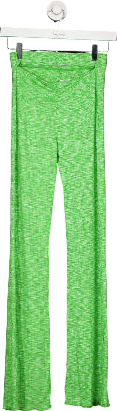 Bershka Green Ribbed Flared Trousers UK XS