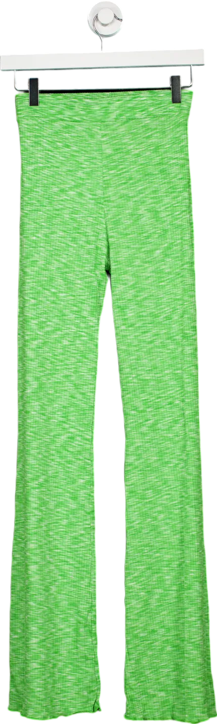 Bershka Green Ribbed Flared Trousers UK XS