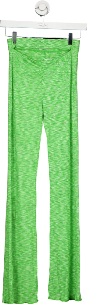 Bershka Green Ribbed Flared Trousers UK XS