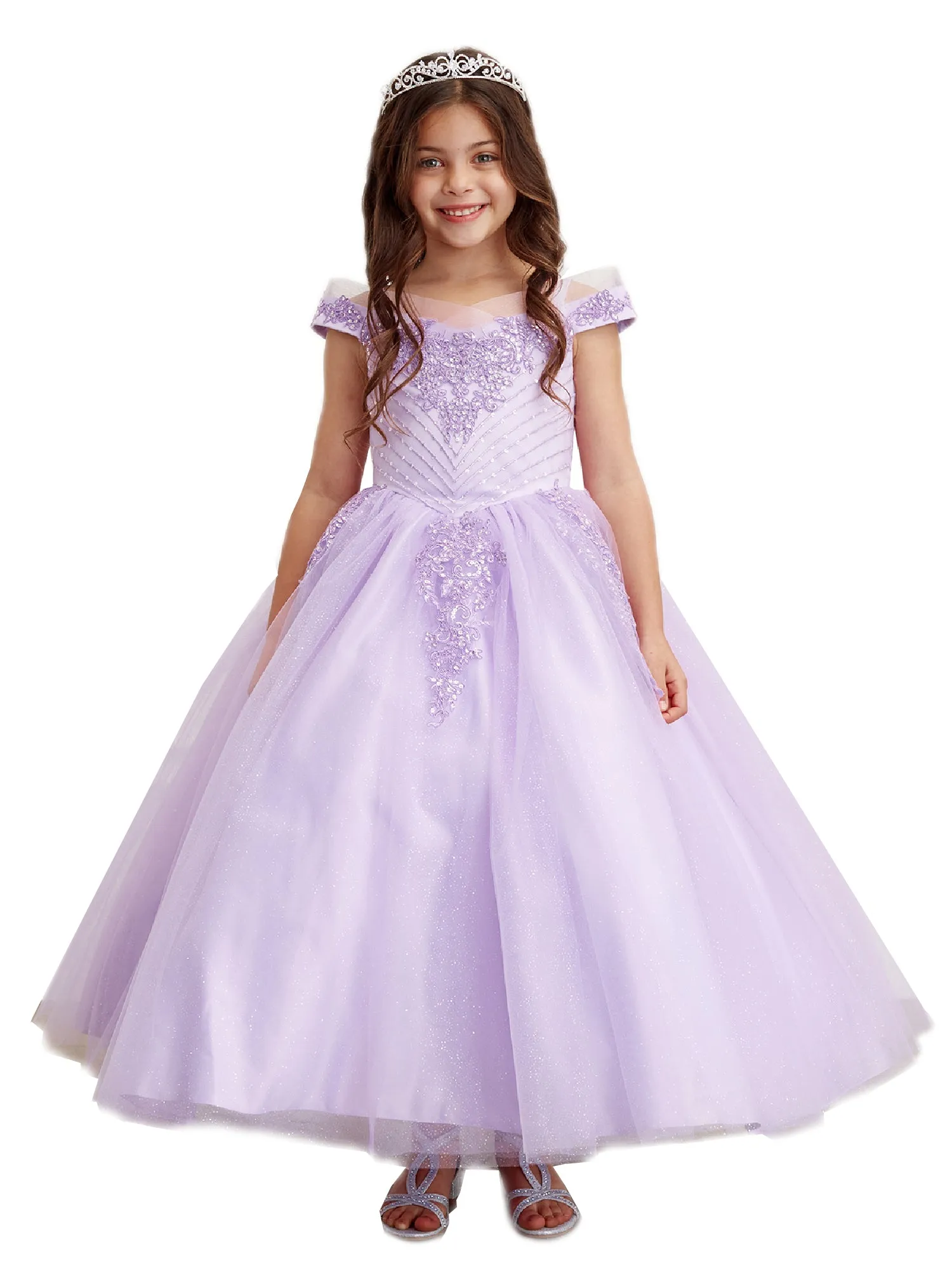 Big Girls Lilac Chevron Beading Off Shoulder Pageant Dress 8-18