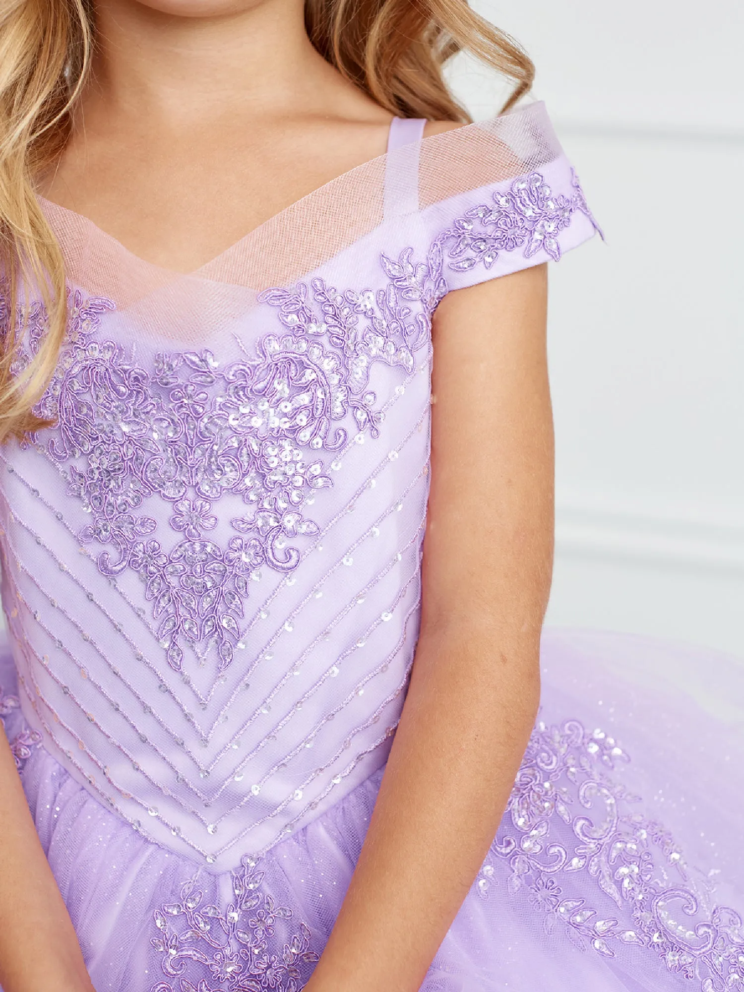 Big Girls Lilac Chevron Beading Off Shoulder Pageant Dress 8-18