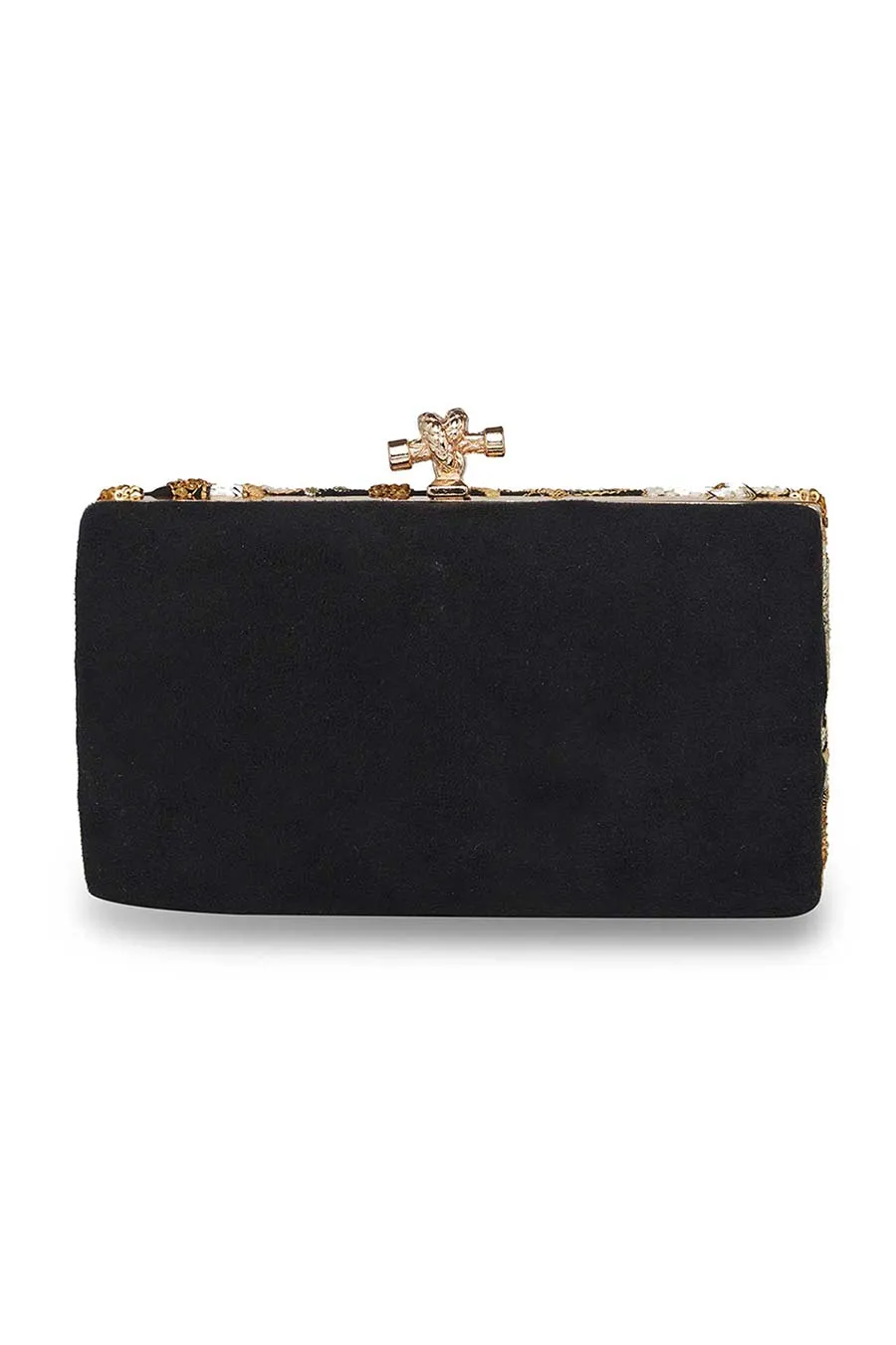 Black And Gold Embroidered Clutch