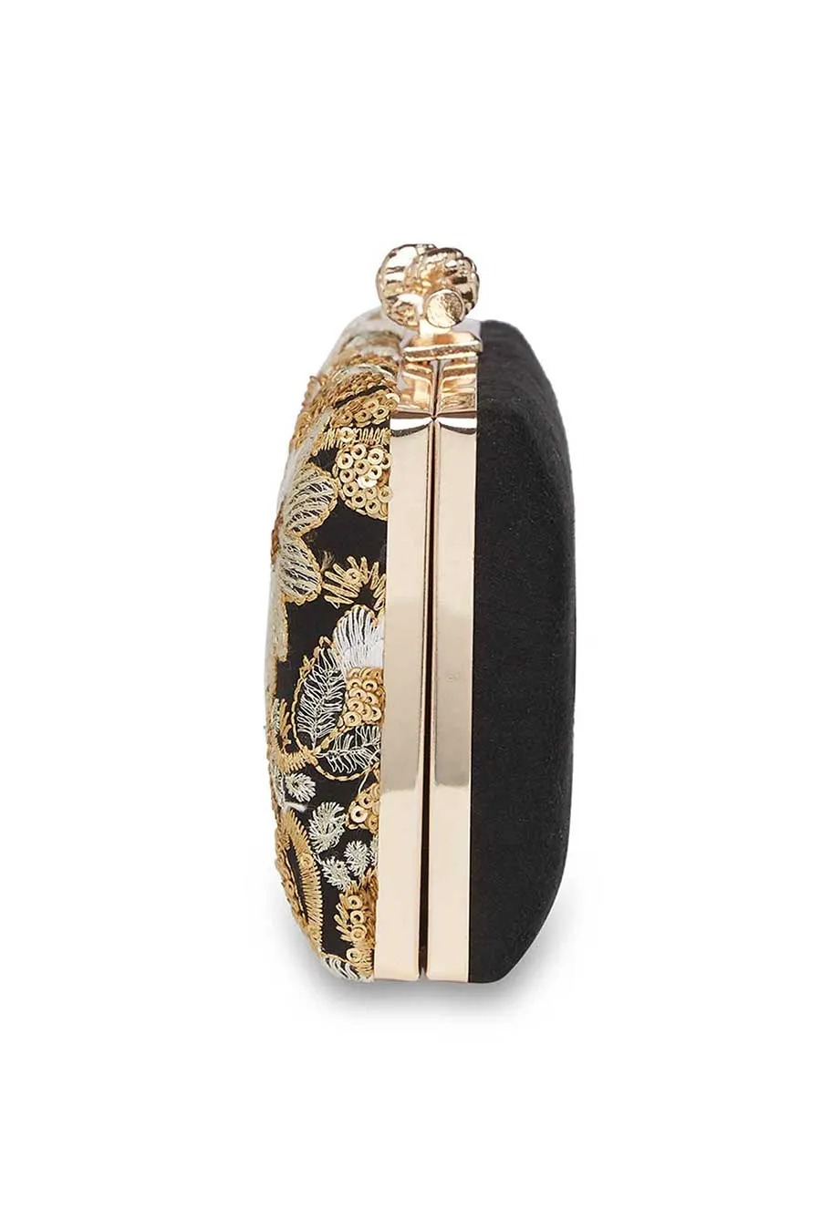 Black And Gold Embroidered Clutch