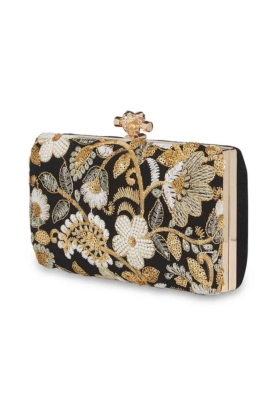 Black And Gold Embroidered Clutch