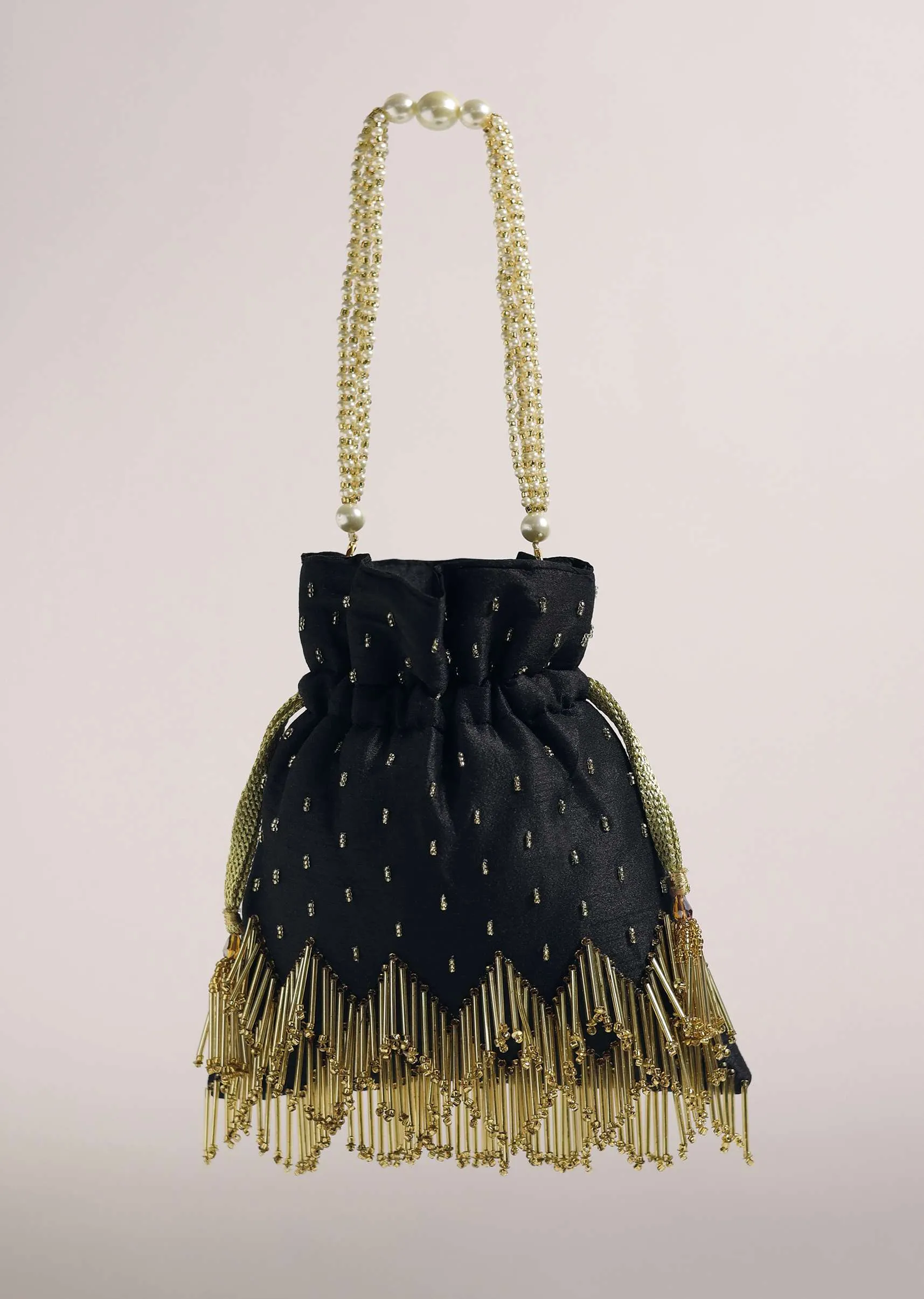 Black Embroidered Potli Bag With A Handworked Handle