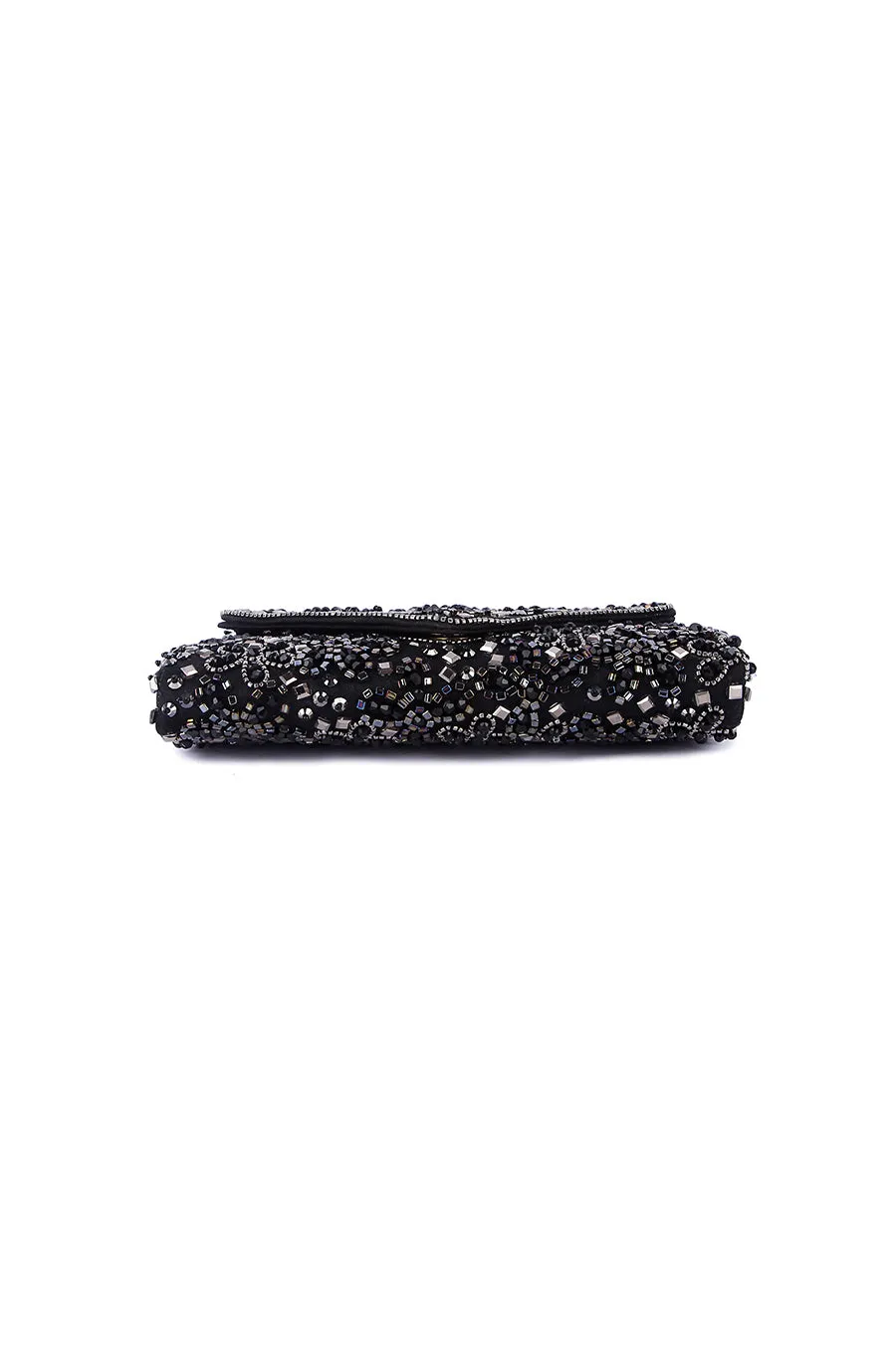 Black Floral Embroidered Clutch