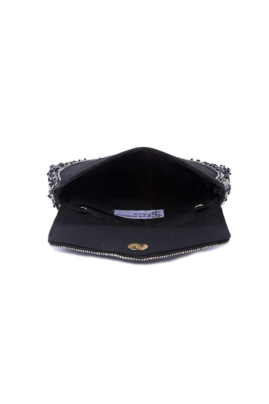 Black Floral Embroidered Clutch