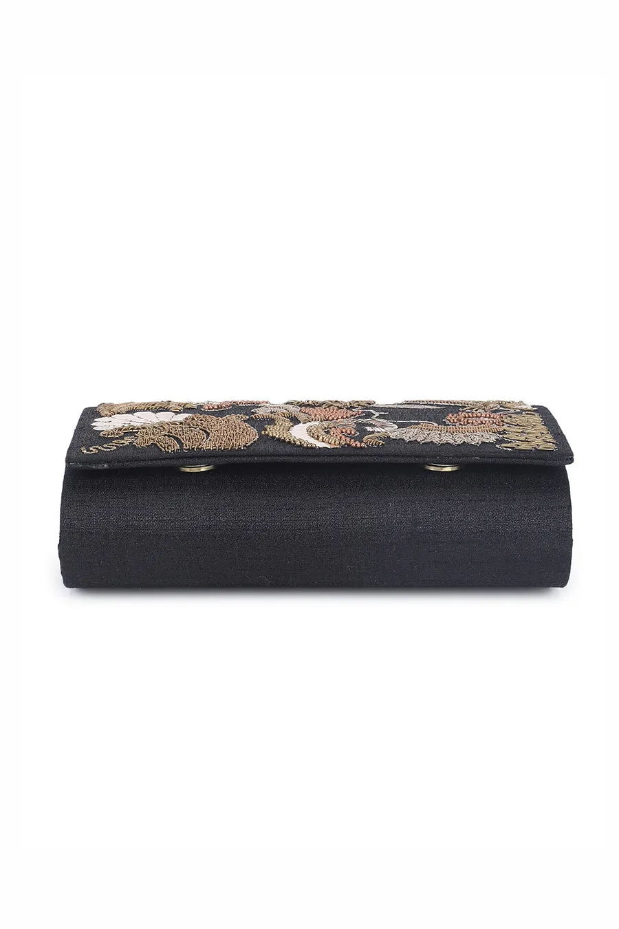 Black Mughal Empress Hand-Embroidered Clutch