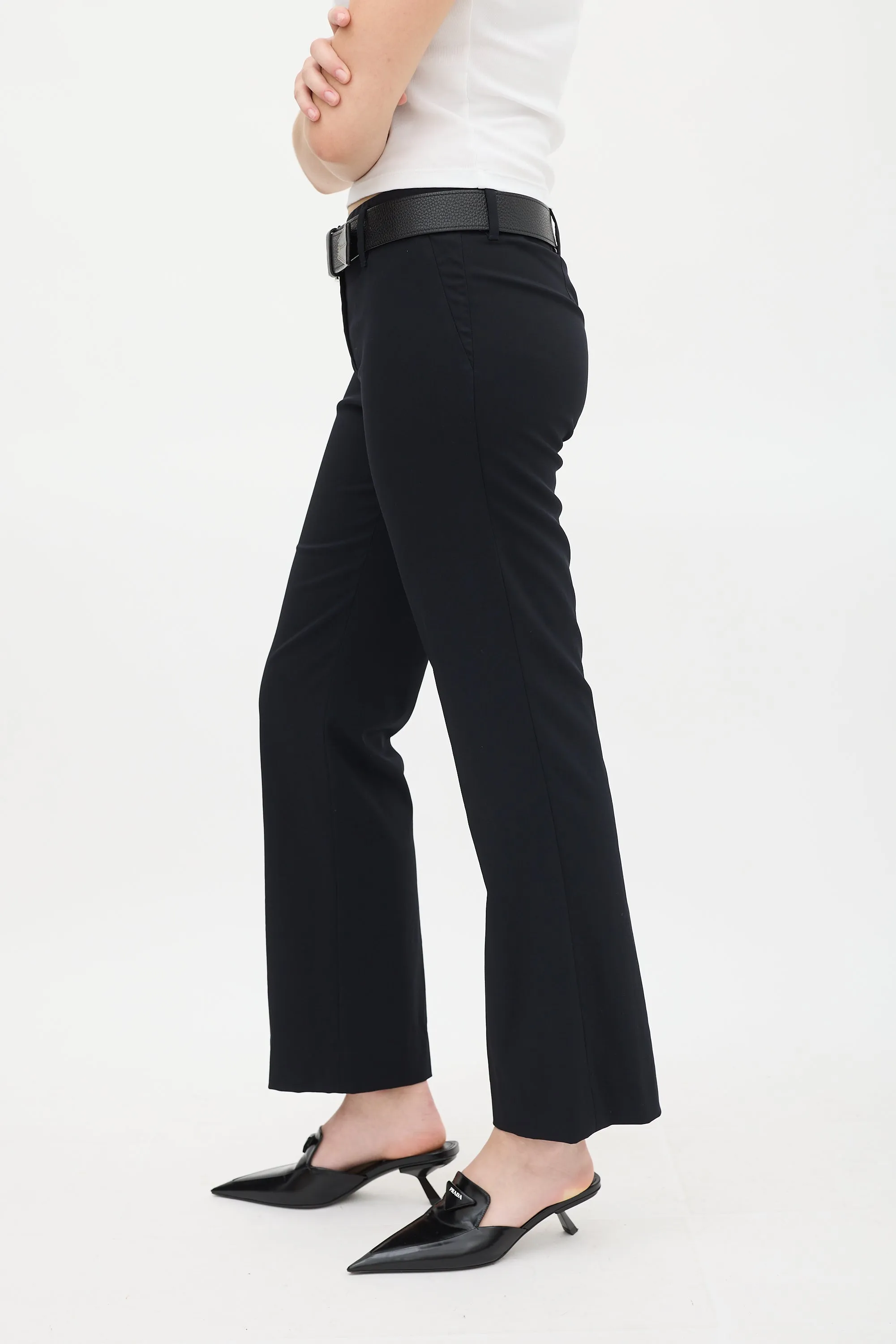 Black Wool & Nylon Flared Trouser