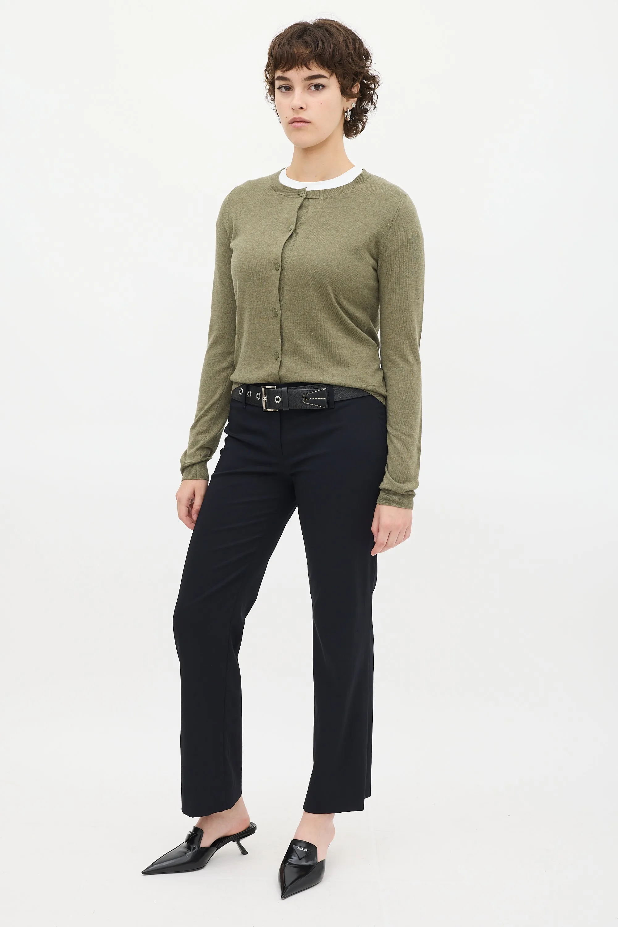 Black Wool & Nylon Flared Trouser