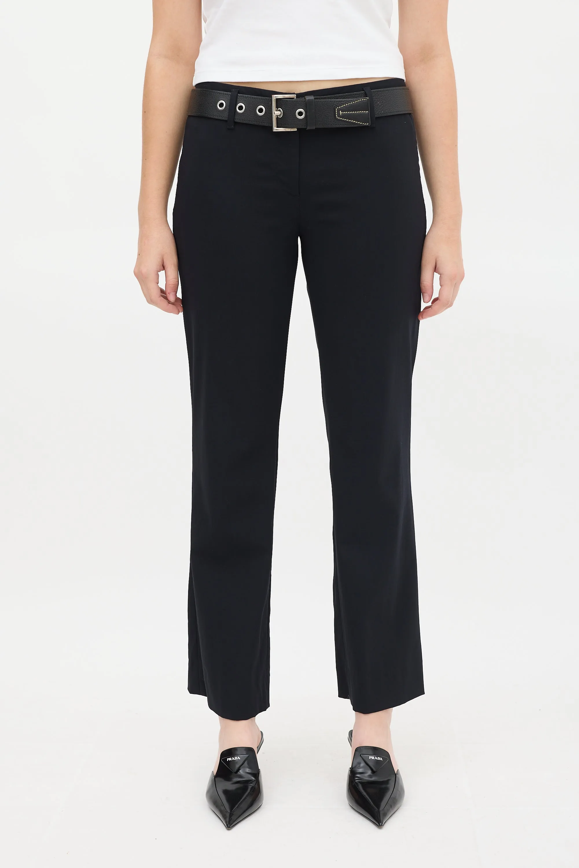 Black Wool & Nylon Flared Trouser