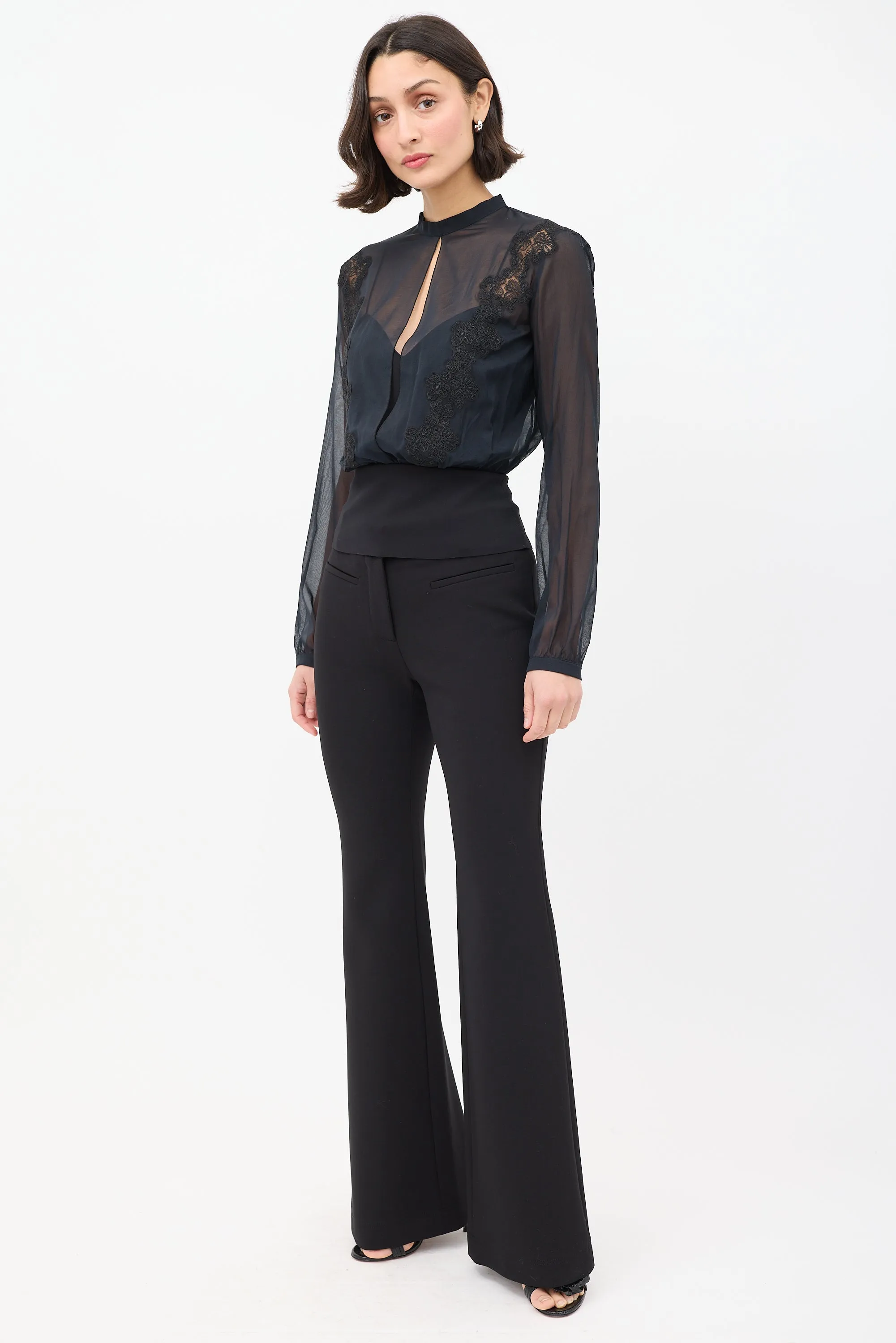 Black Wool Flared Trouser