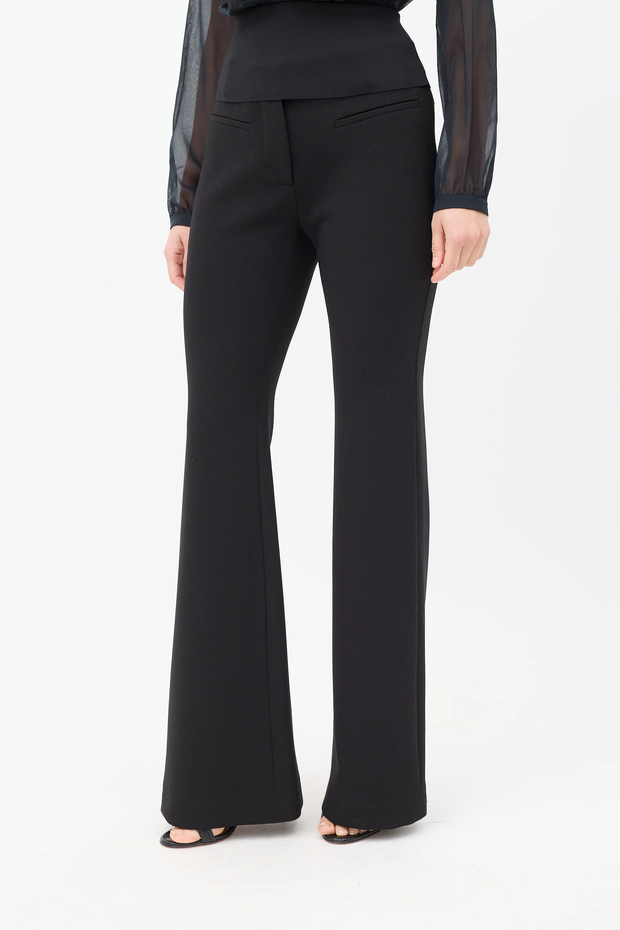Black Wool Flared Trouser