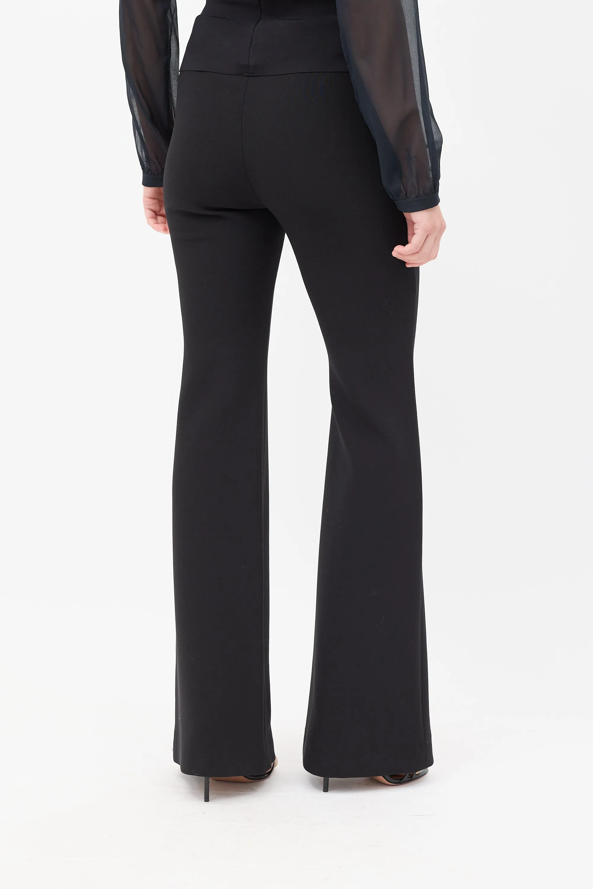 Black Wool Flared Trouser