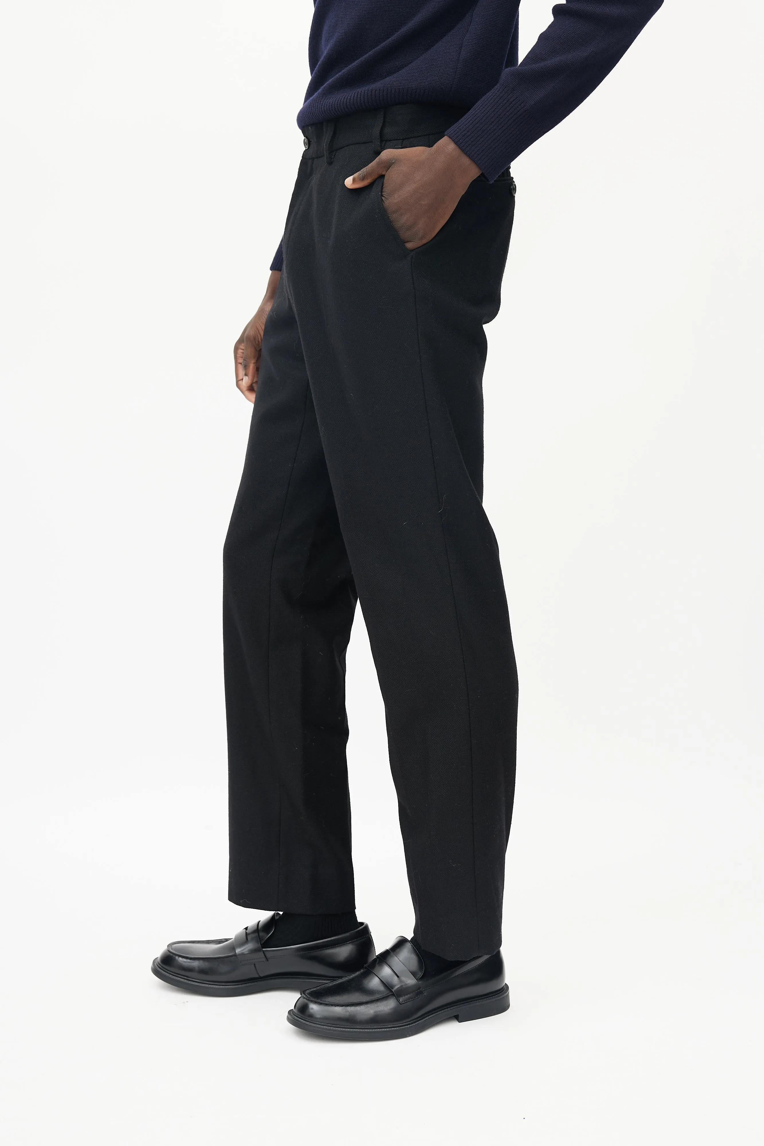 Black Wool Sraight Leg Trouser