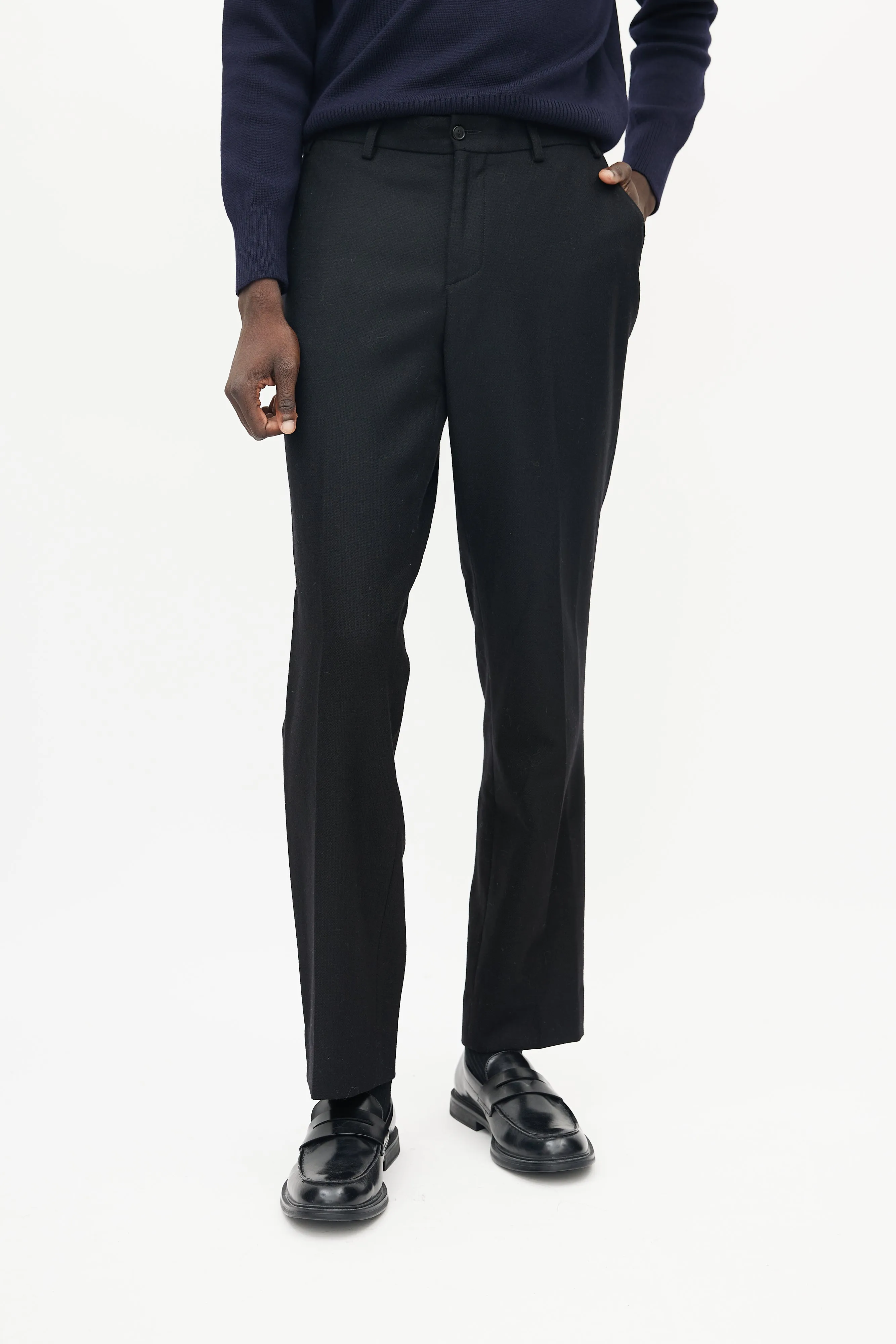 Black Wool Sraight Leg Trouser