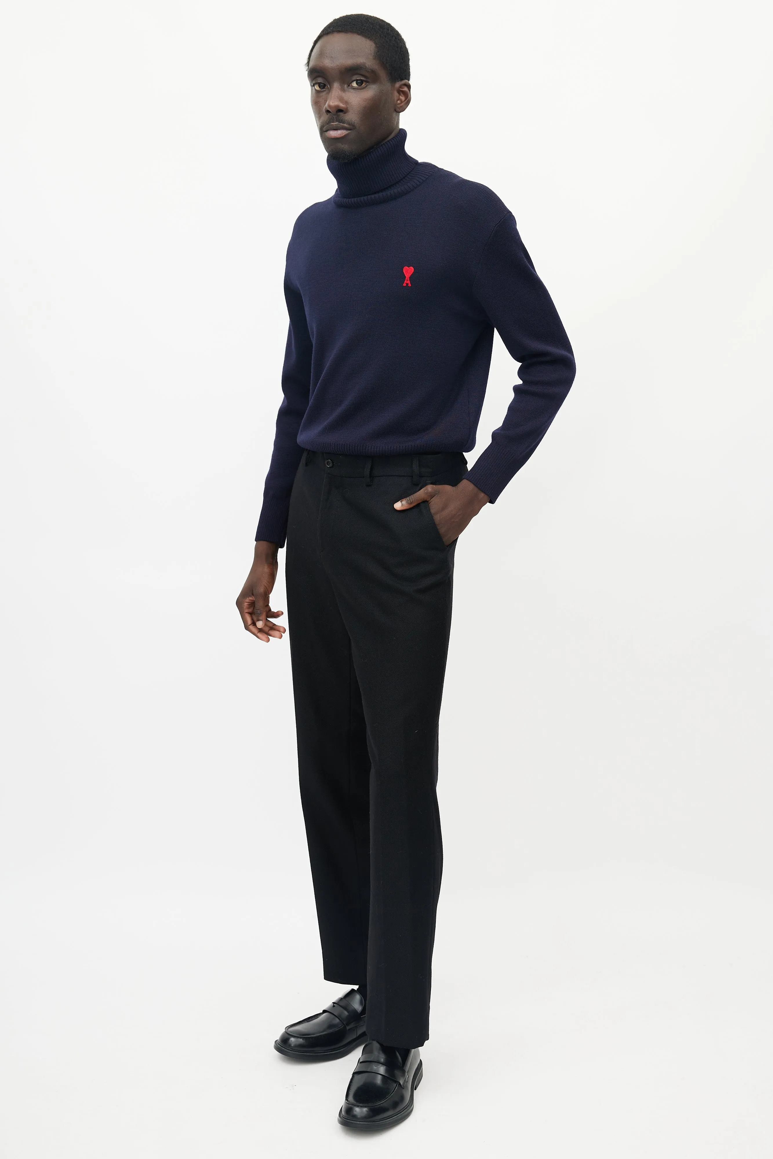Black Wool Sraight Leg Trouser