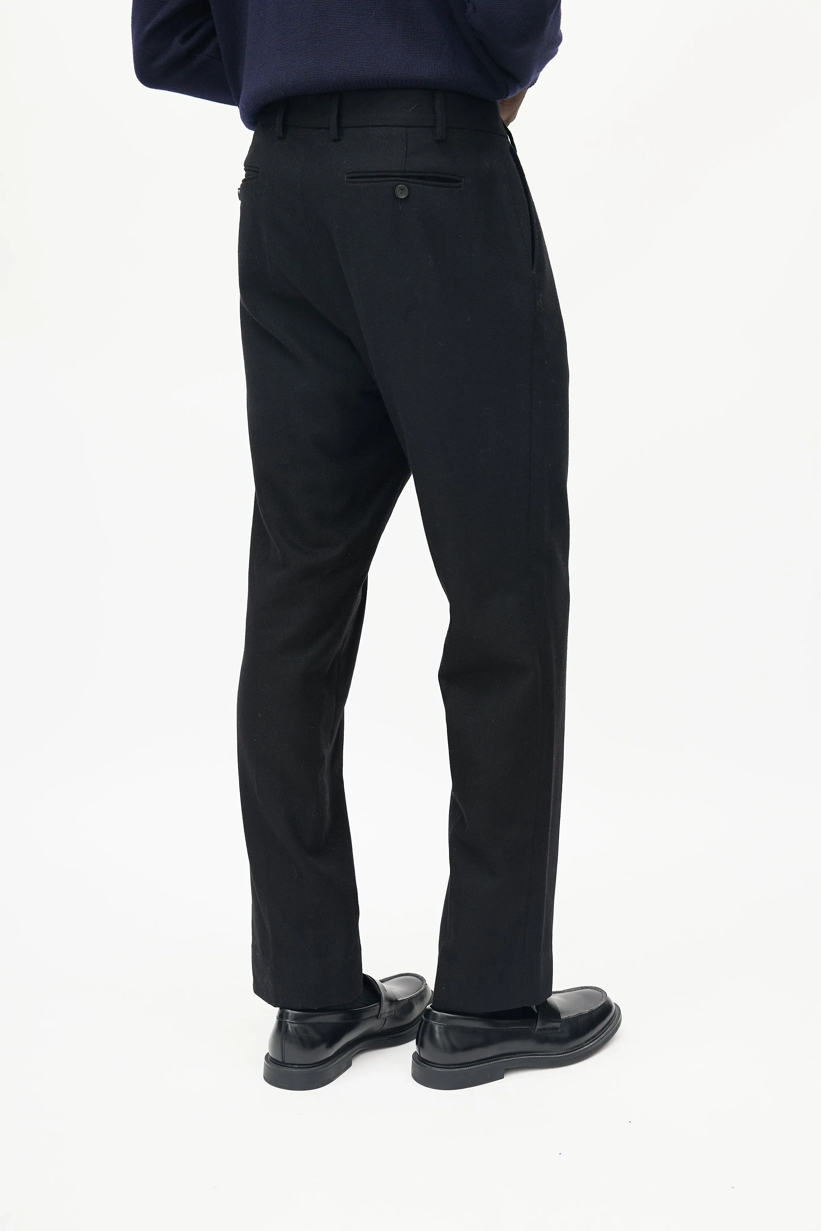 Black Wool Sraight Leg Trouser
