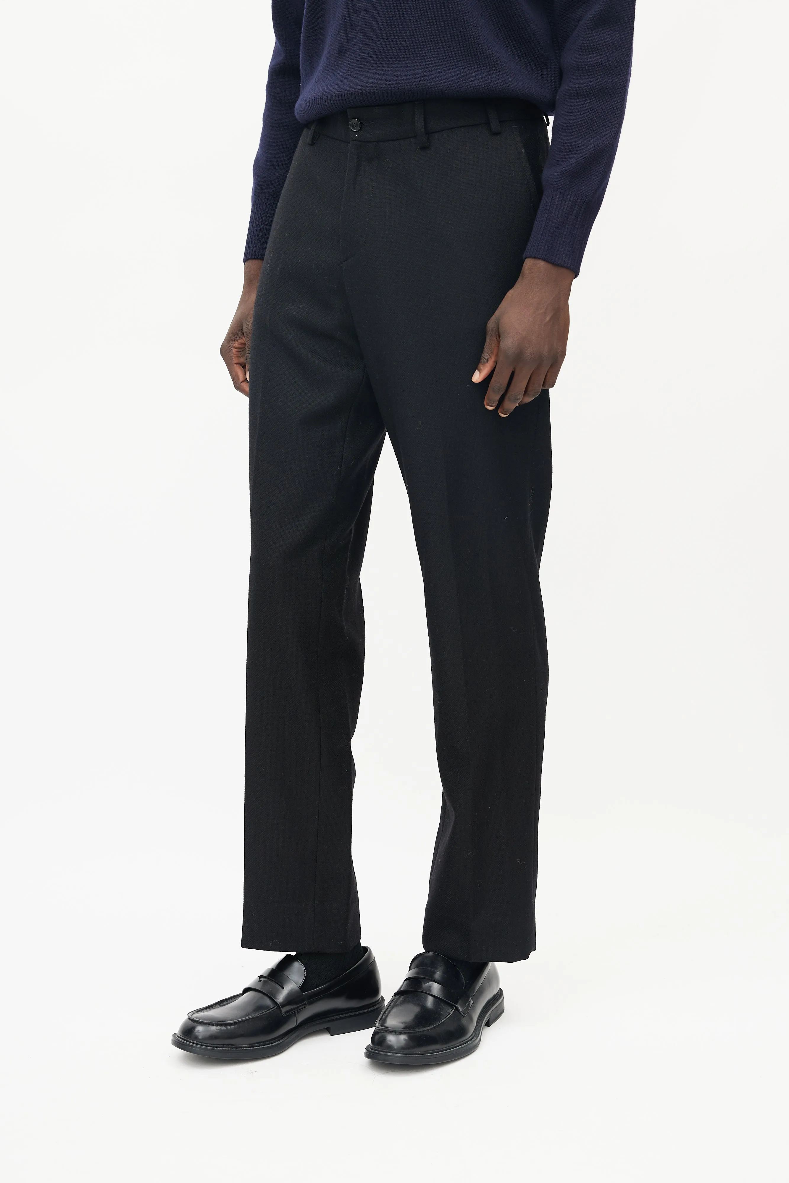 Black Wool Sraight Leg Trouser