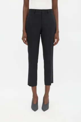 Black Wool Tapered Cropped Trouser