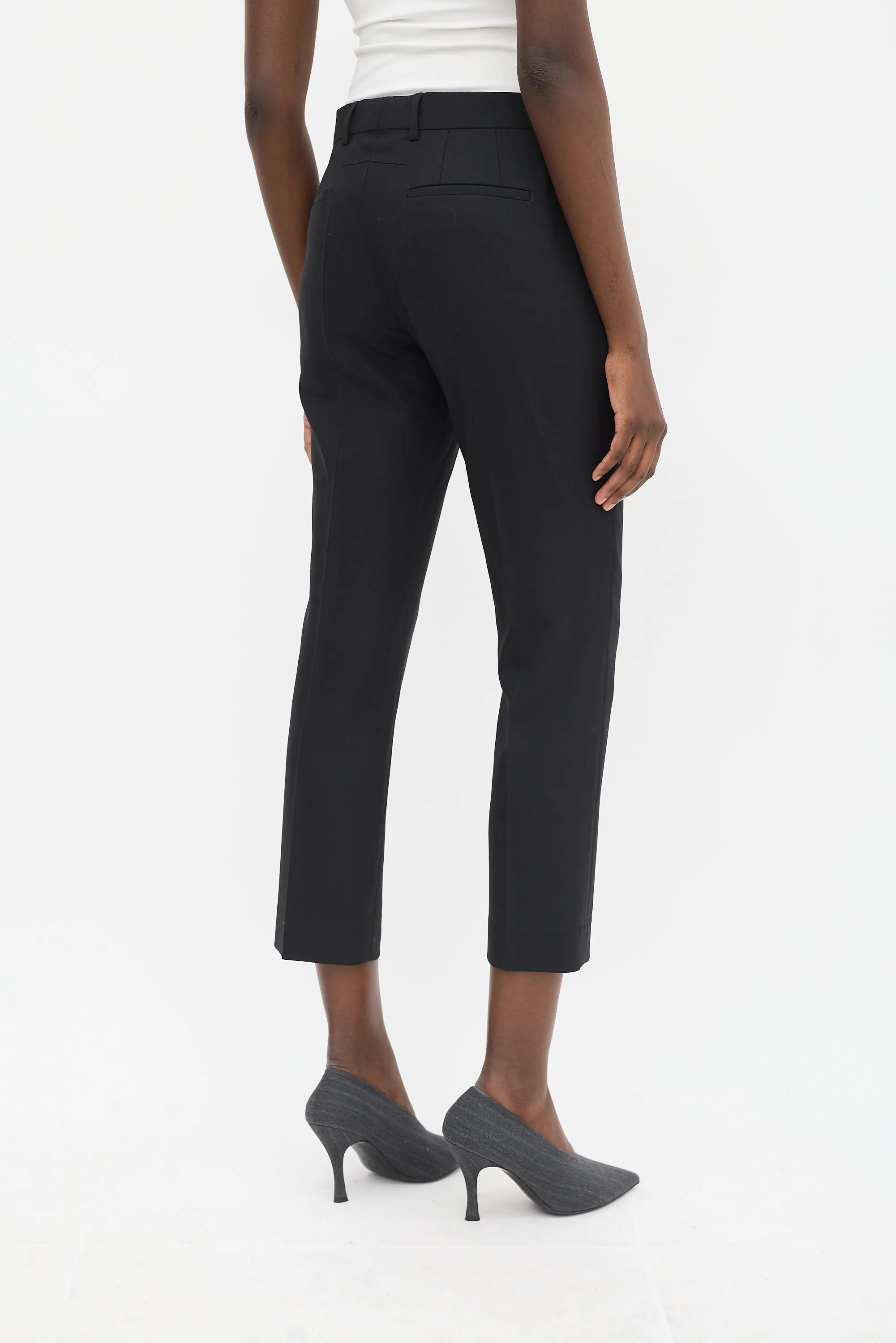 Black Wool Tapered Cropped Trouser