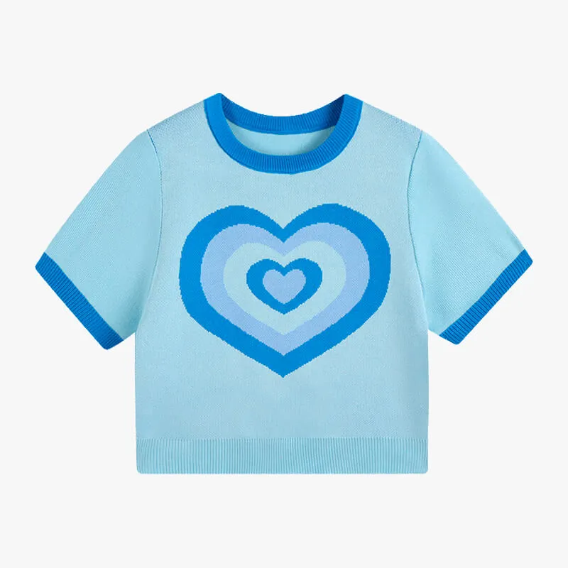 Blue Layered Heart Crop Top