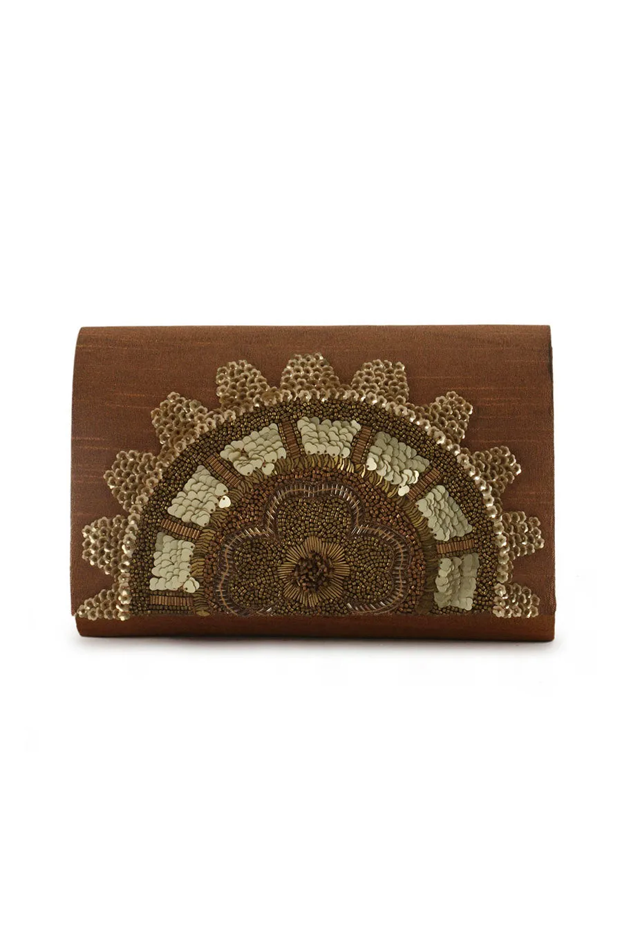 Brown Hand-Embroidered Clutch