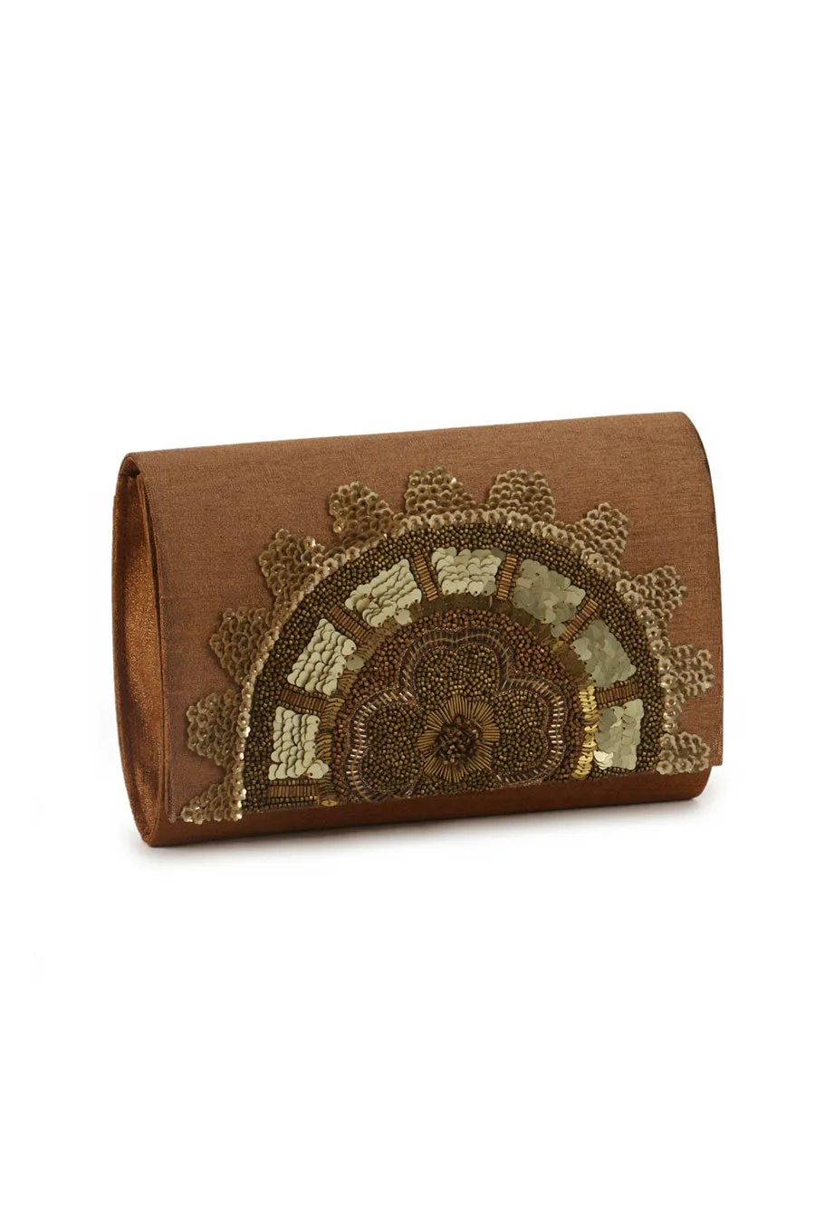 Brown Hand-Embroidered Clutch