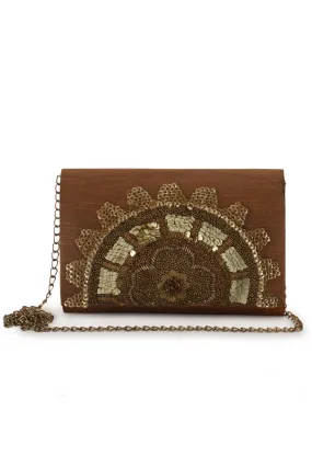 Brown Hand-Embroidered Clutch