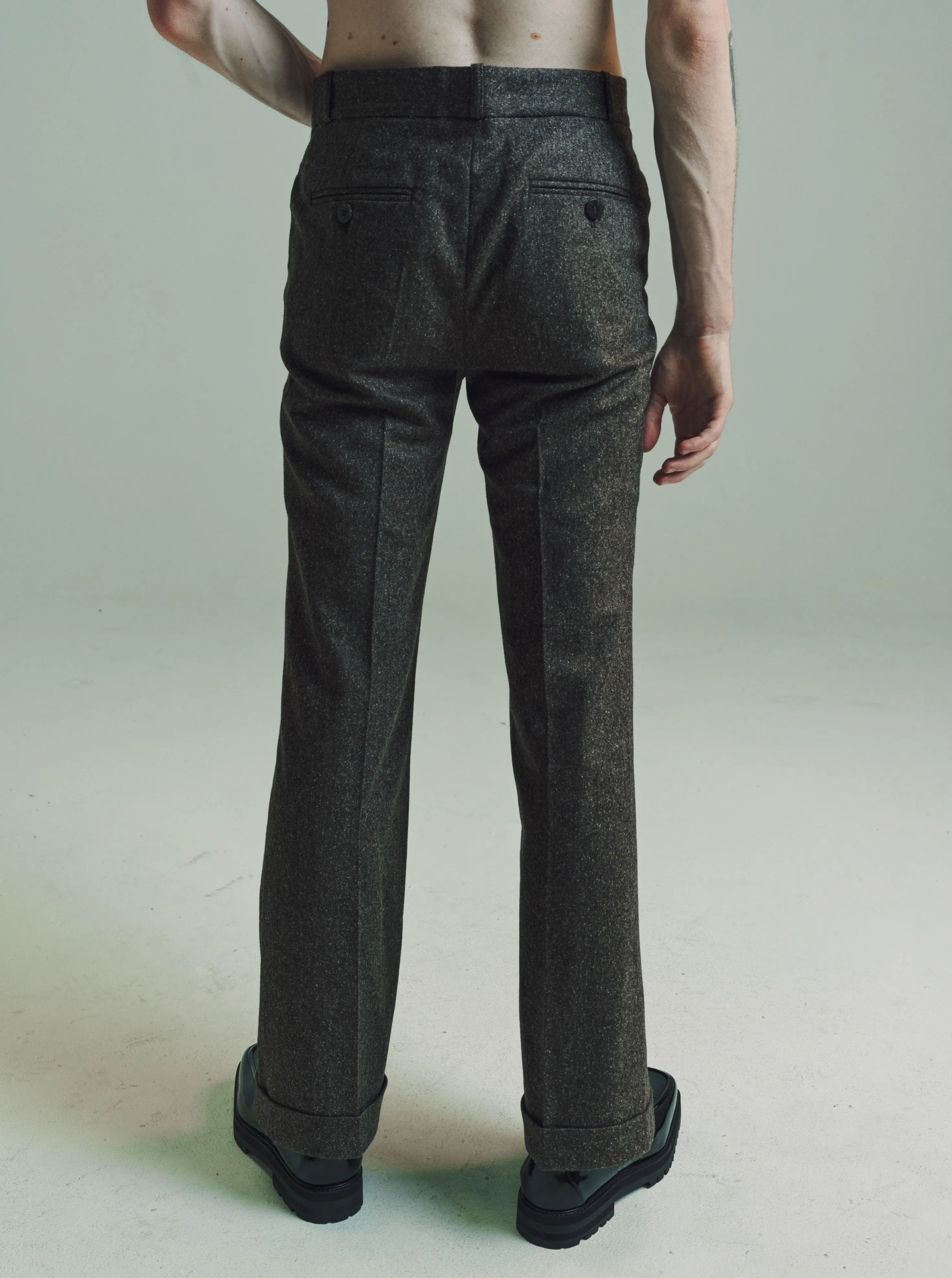 Brown Tweed Wool & Silk Cuffed 70's Trousers