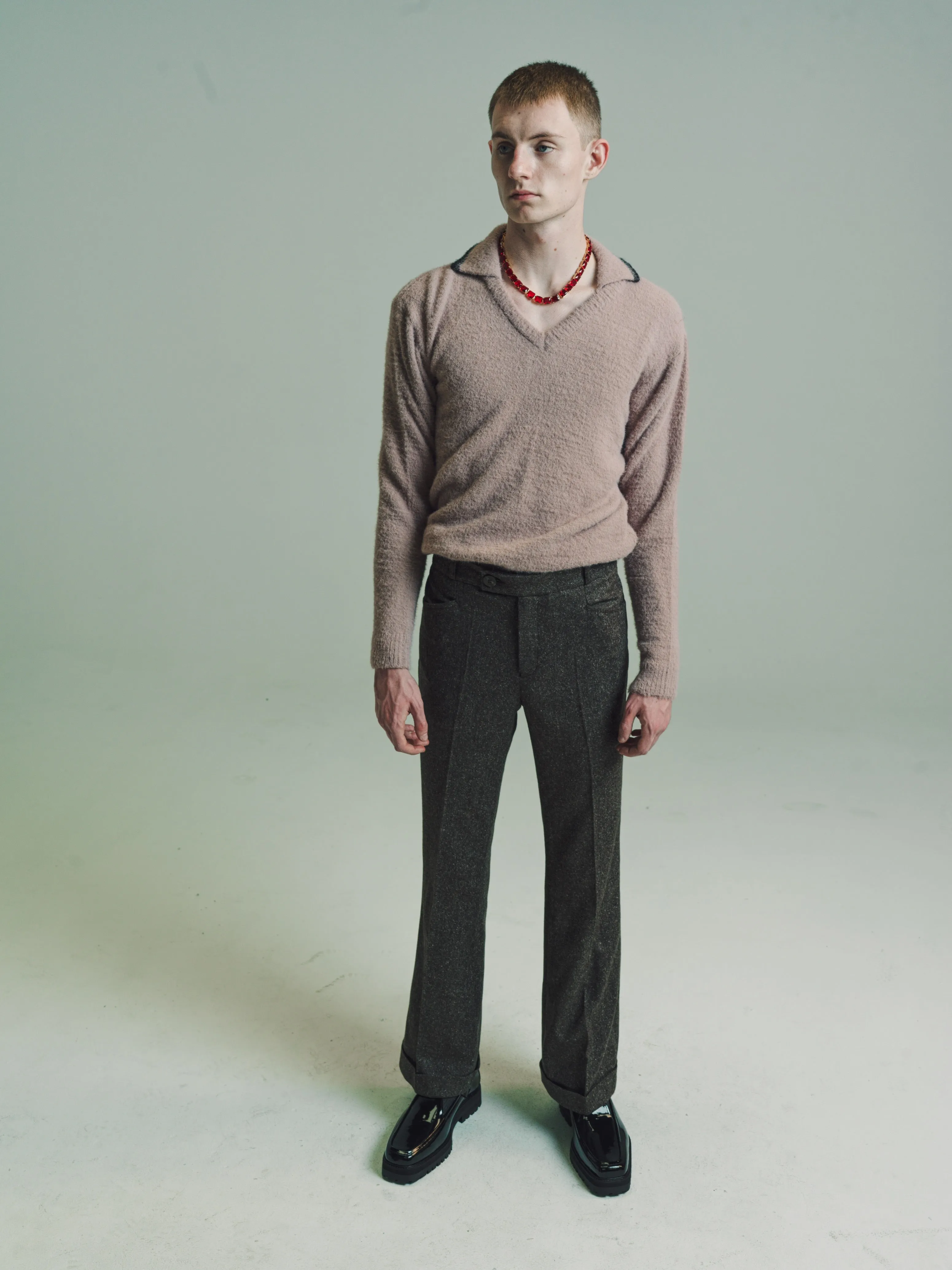 Brown Tweed Wool & Silk Cuffed 70's Trousers