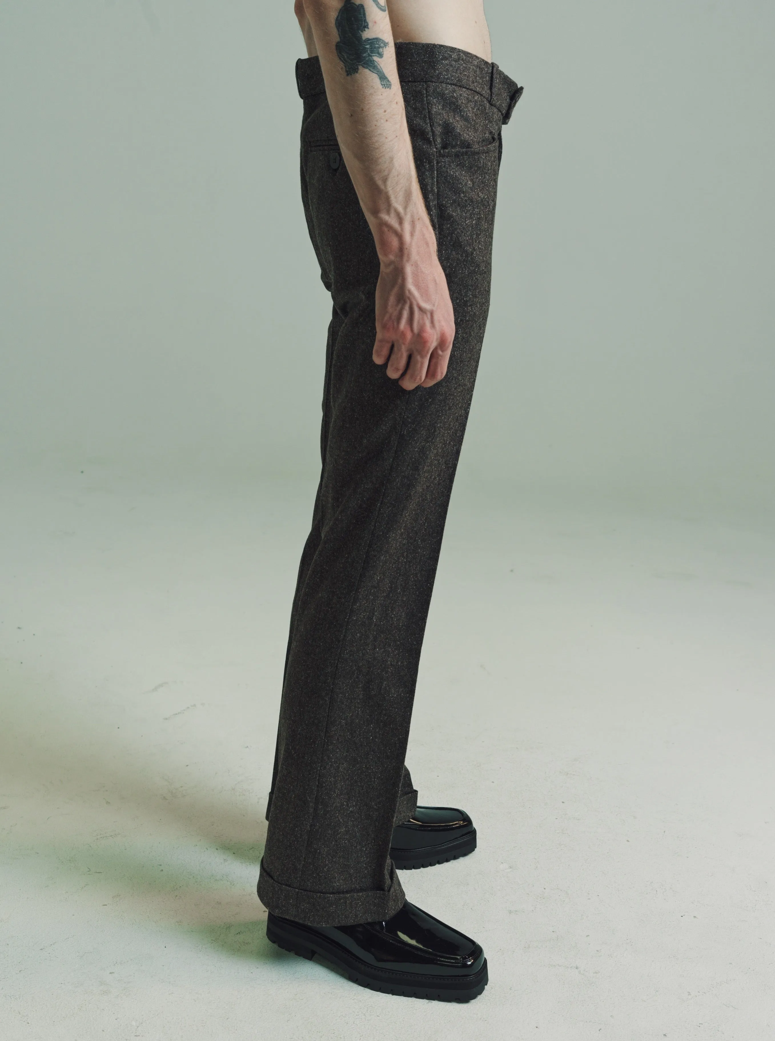 Brown Tweed Wool & Silk Cuffed 70's Trousers